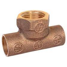 Tee de Bronce 2 Soldables y Un Roscable Hembra de 1/2"