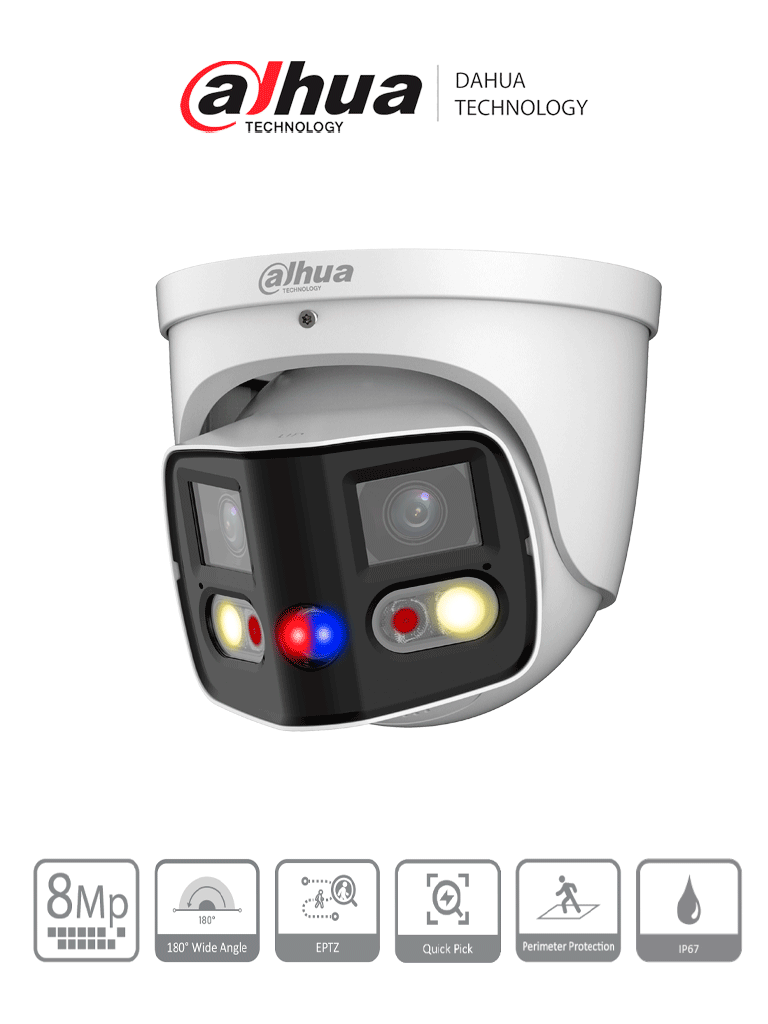 Cámara Dahua IP WizSense Eyeball con multivisión DAHUA IPC-PDW3849-A180-AS-PV